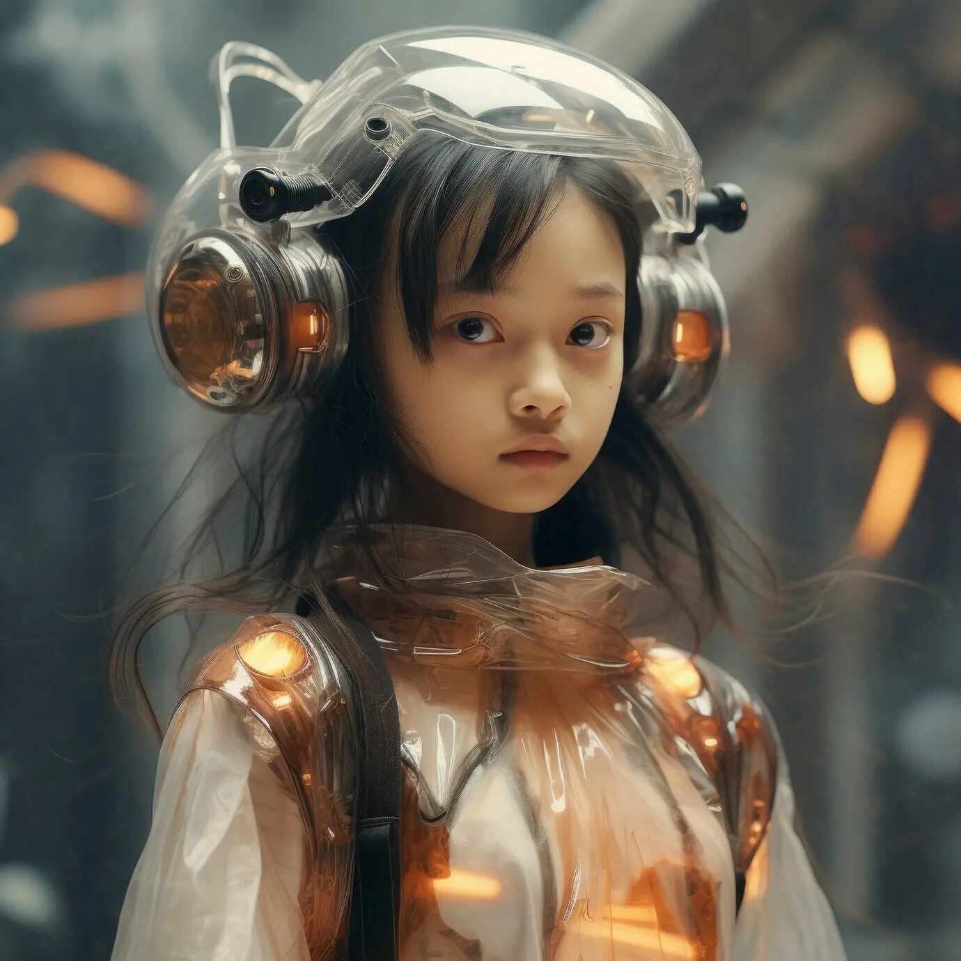 Futuristisches Porträt eines jungen Mädchens mit Hightech